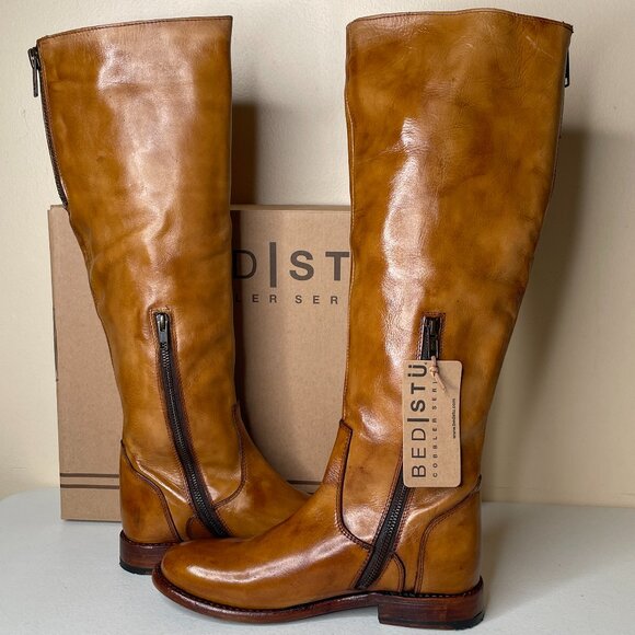 BED STU Tess Tan Distressed Leather Tall Riding Boots BEDSTU Size 8 - Picture 2 of 16